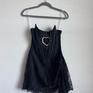Sabrina Carpenter Inspired Black Lace Dress with Heart Detail